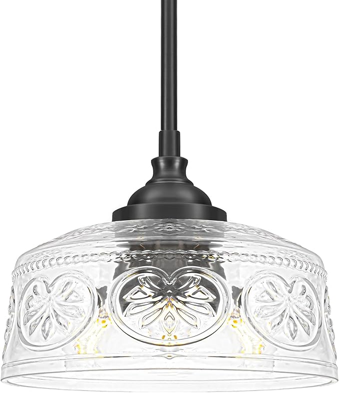 3-Light Adjustable Pendant Lights Kitchen Island, Black Metal & Clear Glass Ceiling Pendant Light, Vintage Drop Lights for Bathroom, Hallway, Convertible Ceiling Mount Or Hanging Fixture, 90°Swivel