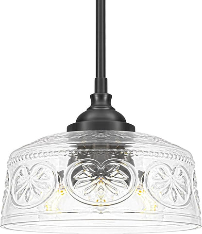 3-Light Adjustable Pendant Lights Kitchen Island, Black Metal & Clear Glass Ceiling Pendant Light, Vintage Drop Lights for Bathroom, Hallway, Convertible Ceiling Mount Or Hanging Fixture, 90°Swivel