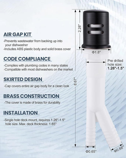 Kitchen Faucet with Air Gap: WOWOW Stainless Steel Kitchen Sink Faucet and Dishwasher Air Gap Kits for Kitchen Sink 2 or 4 Hole, Oil Rubbed Bronze Kitchen Faucet Combo with Sprayer