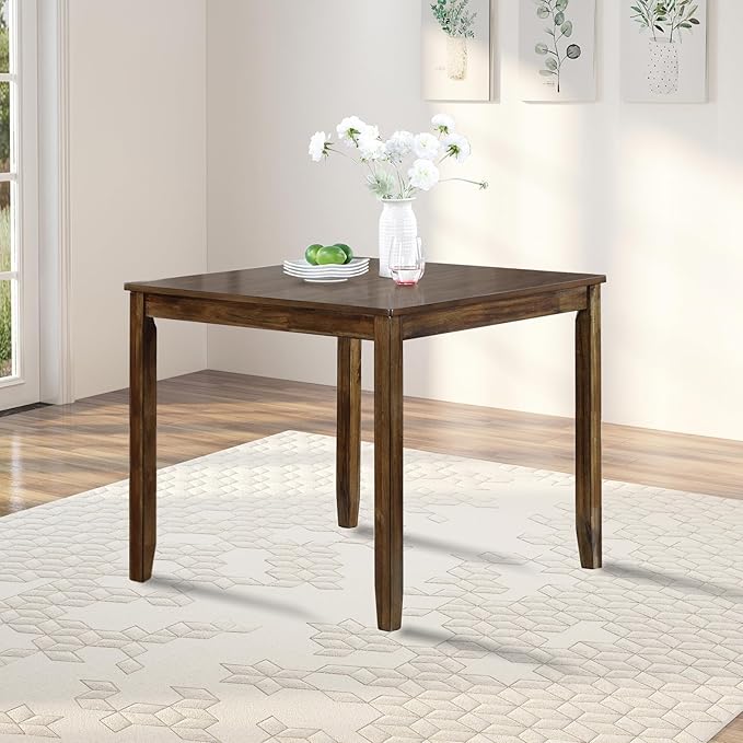 34" Solid Wood Dining Table, Island Table with Square Top, Rustic Dining Tables with Stable Legs for Small Kitchen & Family Gatherings, Walnut