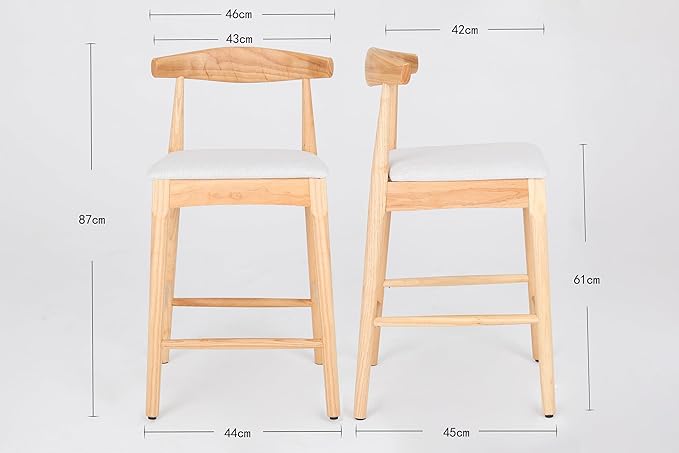 Modern Dining Chairs,Mid-Century Rubberwood Bar Stools(Set of 2),Solid Wood Legs Upholstered Solid Chair,Kitchen Island Counter Height,Applicable to Bedroom,Living Room,Outdoor Lounge,Patio,Beige