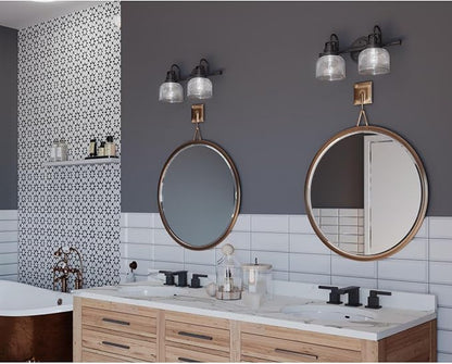 Progress Lighting P2991-74 Archie Collection Clear Double Prismatic Glass Coastal Bath Vanity, 2-Light, Venetian Bronze