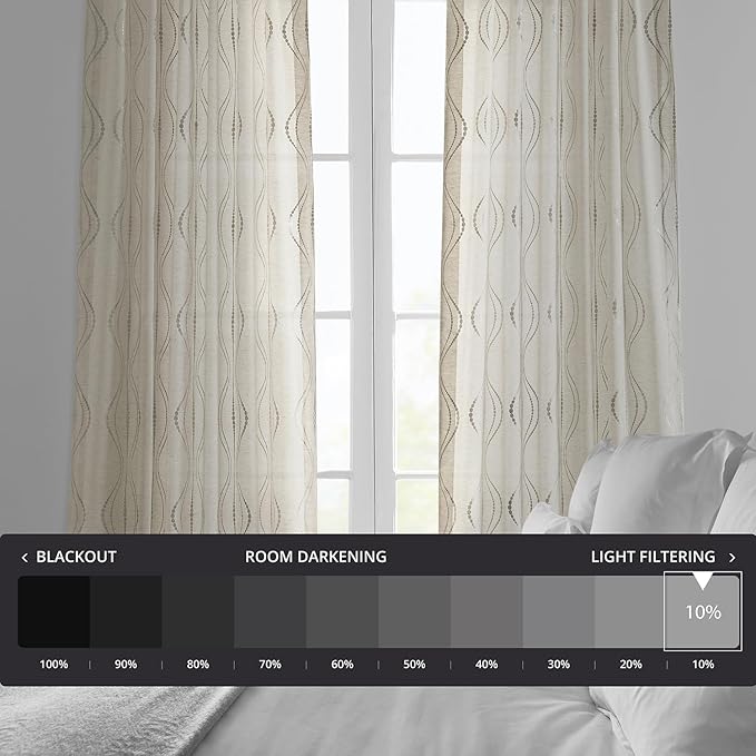HPD Half Price Drapes Embroidered Linen Sheer Curtains for Living Room 50 X 108 (1 Panel), Rod Pocket Window Curtains for Bedroom, Suez Natural