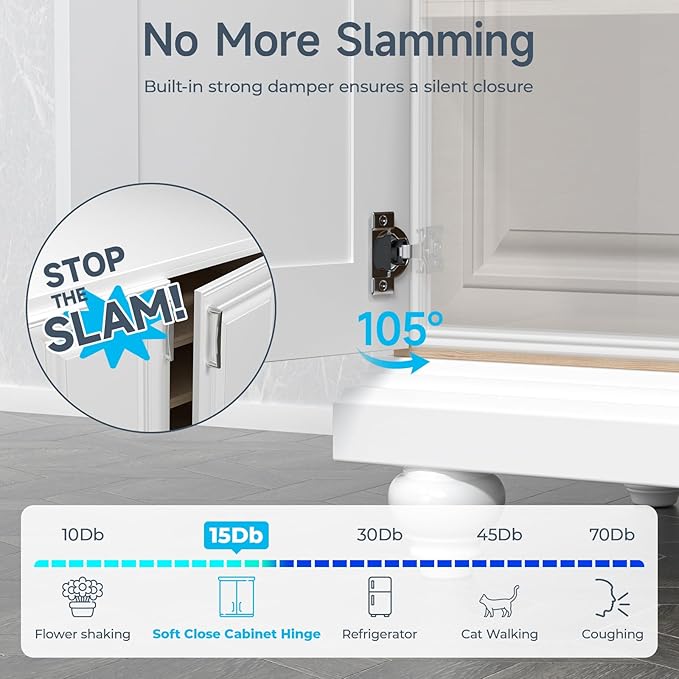 HOSOM 10 Pack Soft Close Cabinet Hinges 1/2 inch Overlay Kitchen Cabinet Door Hinges 105° Opening Angle for Cabinet Doors 3-Way Adjustment Hidden Door Hinges