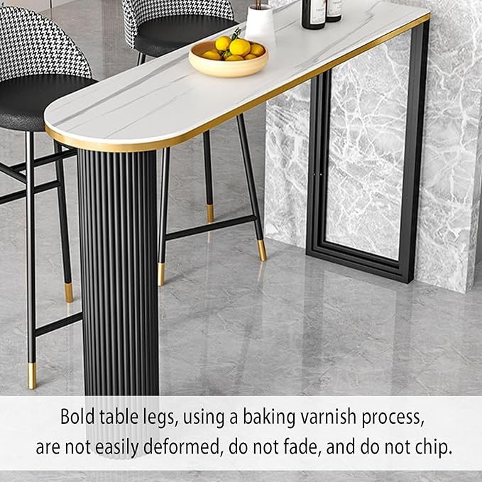Small Round Marble Dining Table Marble Island Table for Kitchen, Bistro Pub Table Patio Height 105cm with Thickened Metal Frame for 2-6, for Small Places, Dining Living Room, C