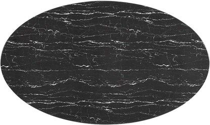 Modway Lippa Oval 78" Mid-Century Modern Artificial Marble Dining Table in Gold Black