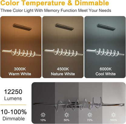 Modern LED Chandelier Lighting Fixture,Dimmable Led Pendant Light with Remote,Contemporary Living Dining Room Kitchen Island Modern Chandelier Minimalist Wave Design 3000K-6500K Freely Adjustable