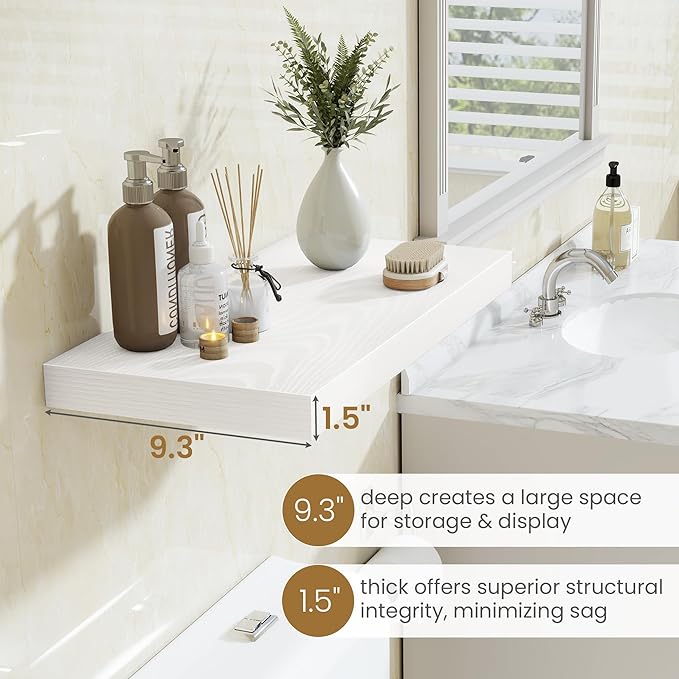 Fun Memories White Floating Shelves 55 Inch Long, 9.3 Inch Deep Floating Shelf for Wall, Living Room, Bedroom, Kitchen, Large Deep Wall Shelves with Invisible Bracket for Books, Decor