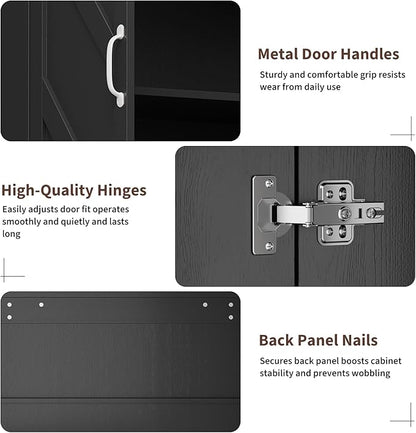 IDEALHOUSE 70" Kitchen Pantry Storage Cabinet, Farmhouse Kitchen Cabinet with 4 Doors & 3 Adjustable Shelves, Freestanding Cupboard for Dining Room,Living Room,Black