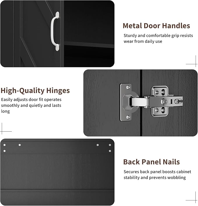 IDEALHOUSE 70" Kitchen Pantry Storage Cabinet, Farmhouse Kitchen Hutch Cabinet with 4 Doors & 2 Adjustable Shelves, Freestanding Cupboard with Microwave Stand for Dining Room,Living Room,Black