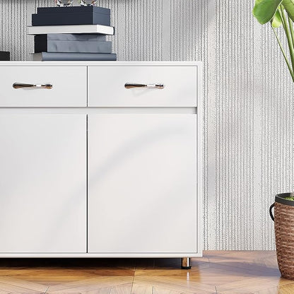 RASOO Buffet Kitchen Cabinet Storage Sideboard Cabinet Cupboard Sideboard Buffet Kitchen Room (White -3 Doors and 3 Drawers)