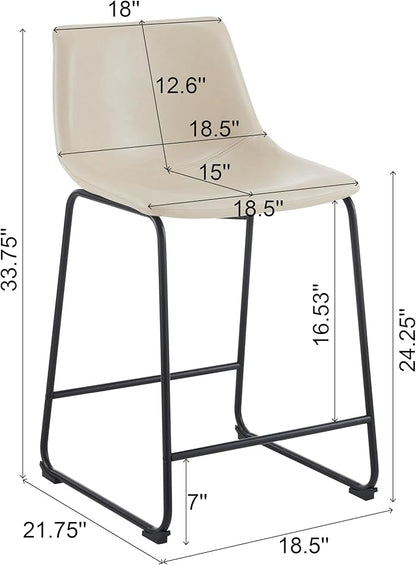 Harper & Bright Designs Vintage Style 24-Inch Armless Industrial Faux Leather Counter Stool with Metal Legs and Footrest for Kitchen Island, Cafe, Pub, Bar Counter, Cream and Black(Set of 2)