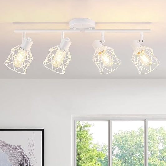 Baocuz 4-Lights Kitchen Light Fixtures Ceiling Mount, Adjustable Multi-Directional White Flush Mount Ceiling Light Fixture with Metal Cage, Modern Spot Ceiling Lamp for Hallway, Dining Room, Bedroom