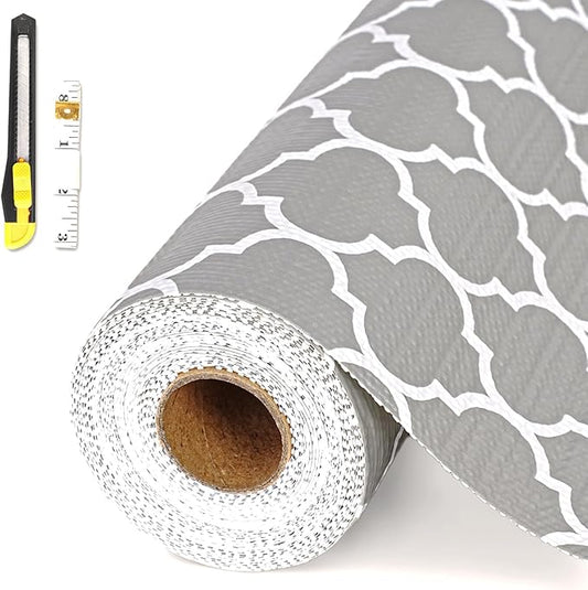 Drawer and Shelf Liner for Kitchen Cabinet,Non-Adhesive Cabinet Liner 12in x 10FT,Waterproof Shelf Paper Non-Slip Mats Cupboard Liners Contact Protect Dresser/Shelves/Table-Grey Lantern