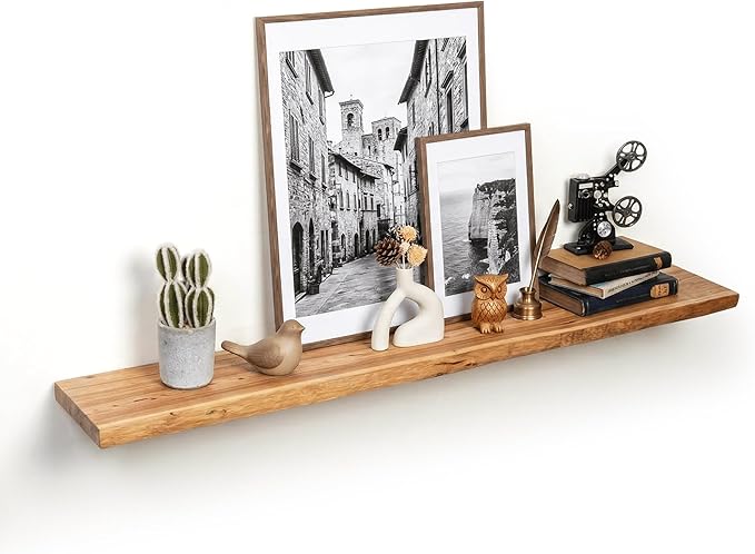 Reclaimed Elm Wood Floating Shelf for Wall, Live Edge 55"W x 9.2"D x 1.4"H, 1 Pack with Invisible Bracket, Large Wall Mounted Shelf for Living Room Bedroom Kitchen Bathroom Decor, Natural Finish