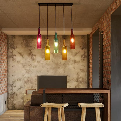 JOMCYDM 5-Light Wine Bottle Chandelier,Pendant Light,Ceiling Light,Wine Bottle Lamp for Living Room,Bar,Hotel