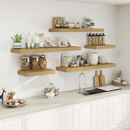 Heimlove 12" Deep Oak Floating Shelves,Over Toilet Long Wall Mounted Modern Farmhouse 36 inches,Wall Shelves with Invisible Brackets for Bedroom, Bathroom, Living Room, Kitchen, Set of 1