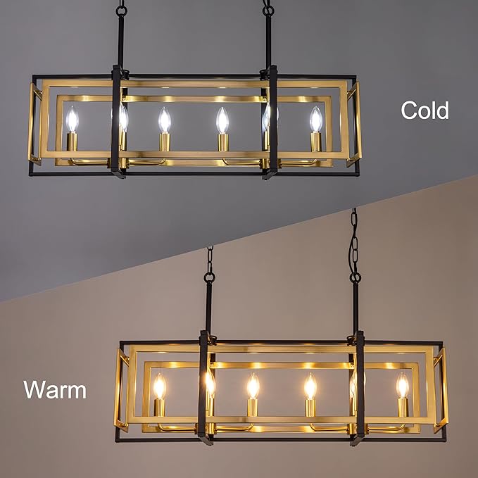 TOCHIC 8-Light Kitchen Island Lighting Black and Gold Rectangular Farmhouse Chandelier, Modern Linear Chandelier Island Lights for Kitchen, Kitchen Island, Dining Room, 36'' L