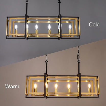 TOCHIC 8-Light Kitchen Island Lighting Black and Gold Rectangular Farmhouse Chandelier, Modern Linear Chandelier Island Lights for Kitchen, Kitchen Island, Dining Room, 36'' L