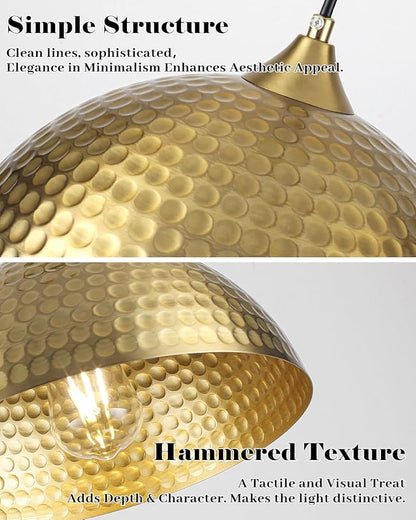 Hammered Pendant Lights Kitchen Island 3 Pack, 12 Inch Gold Dome Pendant Light, Industrial Hammered Pendant Light, Island Pendant Lights for Kitchen, Dining Room, Cafe
