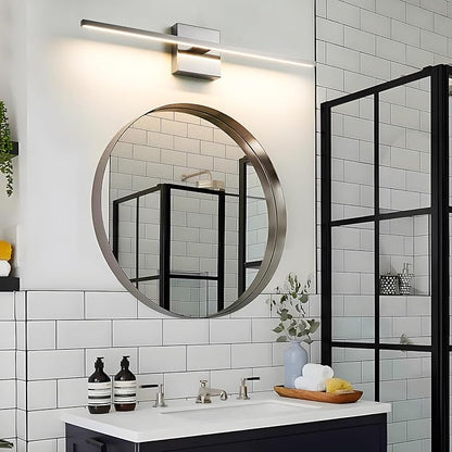 Bathroom Light Fixtures Over Mirror - 24inch Dimmable Brushed Nickel Vanity Lights for Bathroom 18W LED Vanity Light Bar 3500K Modern Wall Sconce Lighting for Mural