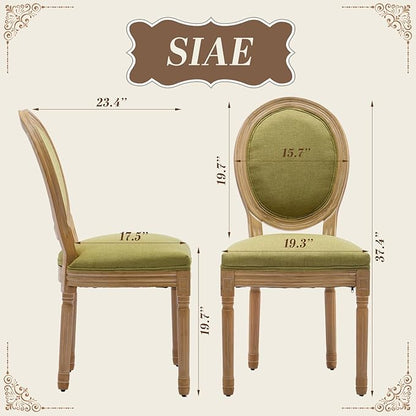 SoarFlash French Dining Chairs Set of 4, Vantage Linen Dining Chair with Round Back, Wood Leg Farmhouse Country Dining Chair for Kitchen,Bedroom,Olive Green