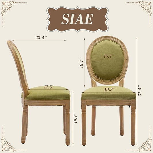 SoarFlash French Dining Chairs Set of 4, Vantage Linen Dining Chair with Round Back, Wood Leg Farmhouse Country Dining Chair for Kitchen,Bedroom,Olive Green