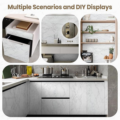 practicalWs Marble Wallpaper Granite White and Gray Wall Paper Roll 47.2" x 197" Kitchen Countertops Cabinet Furniture is Renovated Thick Vinyl Easy to Remove Without Leaving Glue