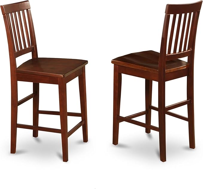 East West Furniture Vernon 11" Wood Counter Stools in Mahogany (Set of 2)