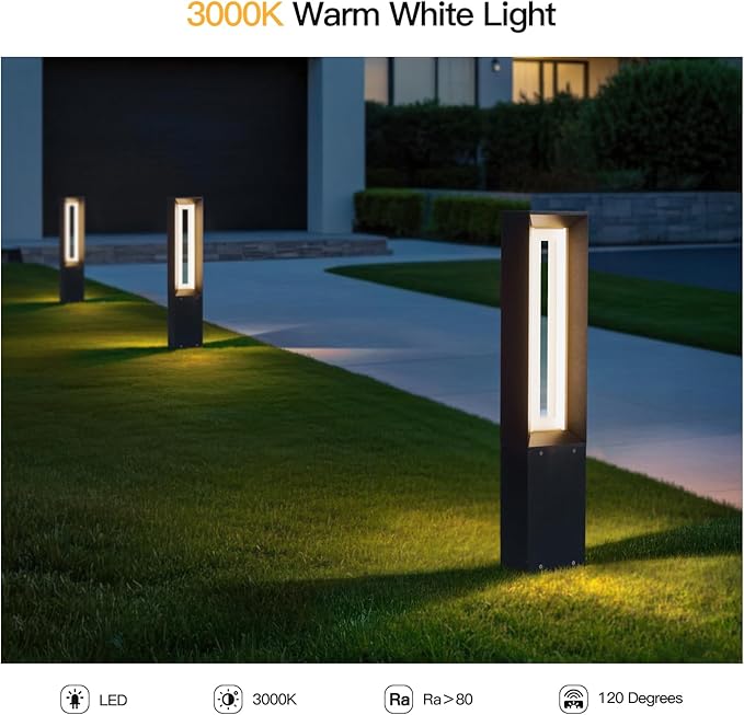 MVBT Outdoor Path Light, 31.5" Pathway Walkway Lights Waterproof Yard Landscape LED Bollard Lighting Lawn Lamp Garden Sidewalk Patio Backyard Ground Bright 3000K Lantern for Outside High Voltage Wired