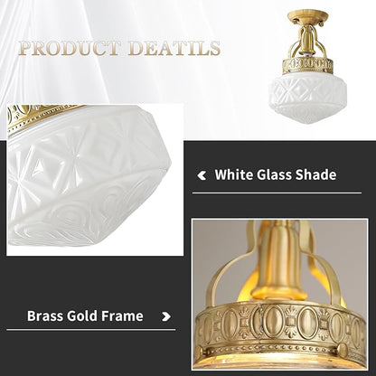 KCO Lighting Vintage Milk Glass Ceiling Light Fixture Brass Gold Kitchen Ceiling Light Fixtures Mid Century Globe Ceiling Lamp Industrial Hallway Ceiling Lighting