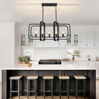TOULMJ 5-Light Dining Room Light Fixture, 31.5" Black Farmhouse Kitchen Island Lighting Modern Linear Chandeliers for Dining Room Kitchen Island with Adjustable Rods