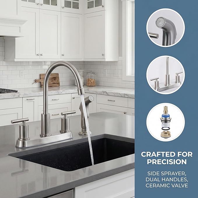 Kitchen Faucets, Kitchen Sink Faucet, Brushed Nickel Kitchen Faucet with Sprayer, 3 or 4 Hole RV Faucet for Kitchen Sink, Stainless Steel Touch Kitchen Faucet with Side Sprayer, TDLKF024L