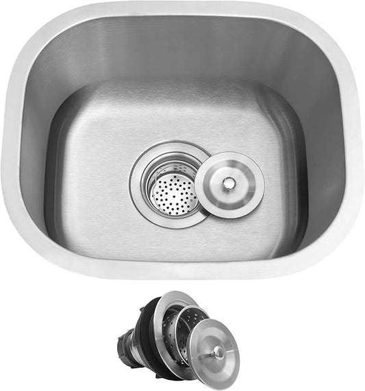 Bar Sink, 14" x 12" x 8" Undermount Kitchen Sink, T-304S Stainless Steel RV Kitchen Sinks, Small Kitchen Sinks With Sink Drain Strainer, Use at Rv, Bar,Outdoor, Laundry and Utility,Bathroom