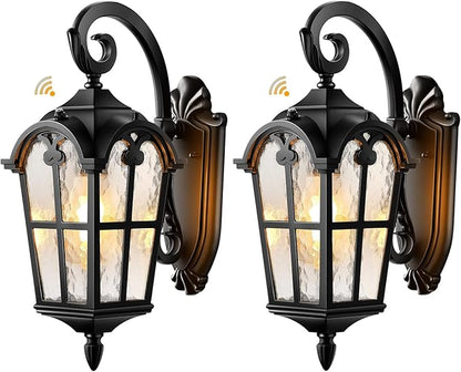 VIANIS Black 2-Pack Outdoor Porch Lights, Dusk to Dawn Outdoor Lighting, Anti-Rust Waterproof Garage Light Wall Mount, Modern Patio Wall Sconce with Rippled Glass, Outside Lights for House, Entryway