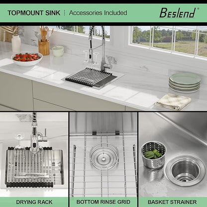 15 Inch Drop In Kitchen Sink - Beslend ADA 6 Inch Depth 15x15 Drop In Square Sinks Topmount Stainless Steel 16 Gauge Mobility Friendly Sink for Wheelchair Accessible & Accessible Design Kitchen