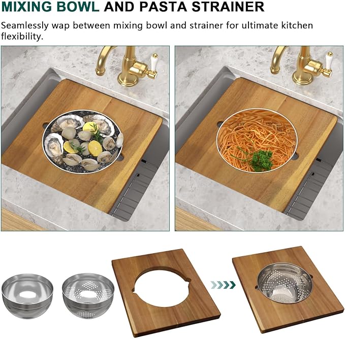 33 Inch White Granite Composite Undermount Kitchen Sink, Single Bowl Classic Quartz-Based Composite Workstation All-In One Sink with Mixing Bowl and Pasta Strainer #TLGU-122
