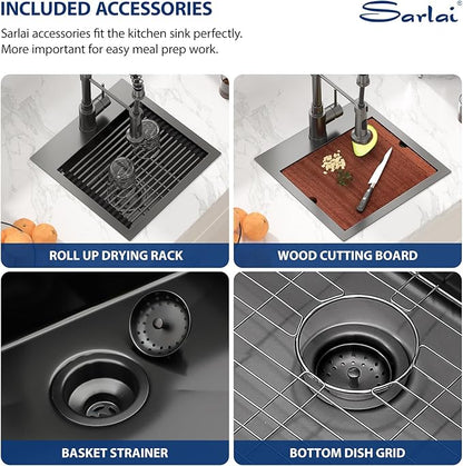 Sarlai Drop Bar Sink -15 Inch Black Outdoor Kitchen Sink Gunmetal Black Drop In Workstation 15 x 15 Topmount Stainless Steel 16 Gauge Single Bowl Kitchen Bar Prep RV Outdoor Sinks Basin