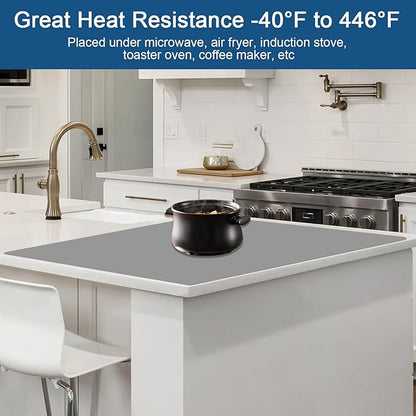 23.6"x15.7" Silicone Mats for Kitchen Counter, Non-Slip Heat Resistant Countertop Protector, Waterproof Silicone Craft Mat for Kitchen Island, Light Gray