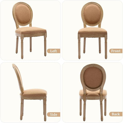 Linen Wooden Dining Chair Set of 4, Upholstered Farmhouse Dining Chair with Solid Wood Frame, Kitchen & Dining Room Chairs for Living Room, Restaurant, Bedroom (Tan-Padded, Set of 4)