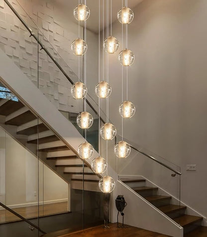 HAIXIANG 14-Lights Modern Chandelier Bubble Crystal 118" Long Lights for Living Room Entrance Foyer Sloped High Ceiling Spiral Pendant Lighting Warm Ligh Bulbs Silver Lights