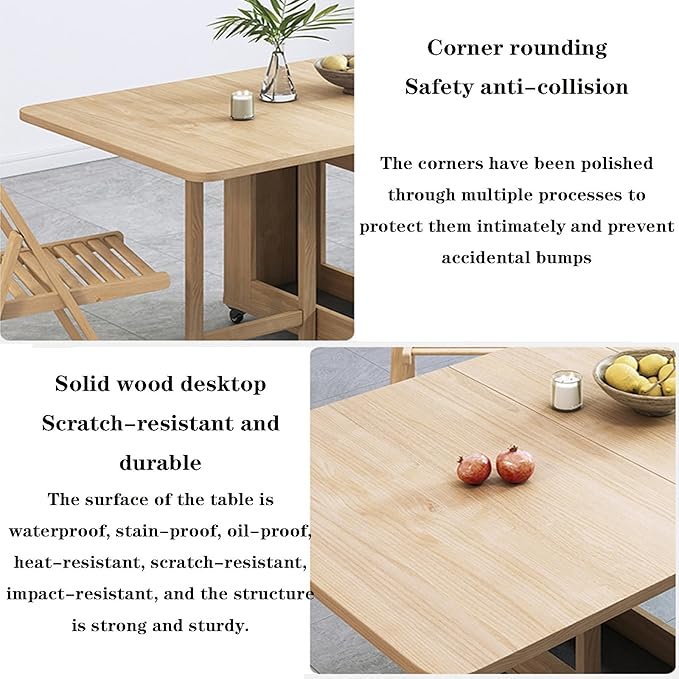 Solid Wood Extendable Dining Table with Storage Drawer Space Saving Folding Drop Leaf Table for Kitchen Dining Room