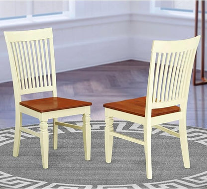 East West Furniture WEC-BMK-W Weston Kitchen Dining Chairs - Slat Back Wood Seat Chairs, Set of 2, Buttermilk & Cherry
