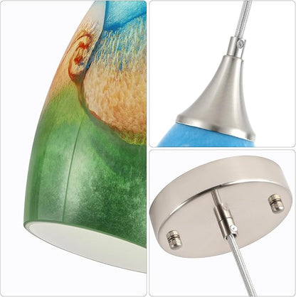 GLADFRESIT Coastal Harmony Pendant Light for Kitchen Islands – Nature's Canvas with Grassland, Beach, and Wave-Inspired Shades, Single Pack for Dining Room, Entryway (Bulb Excluded)