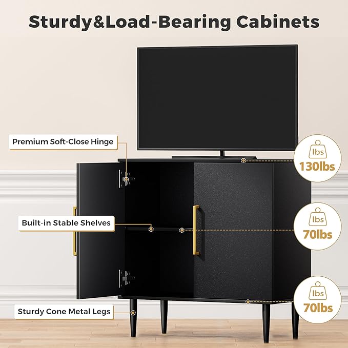 Vrullu Modern Storage Cabinet, Free Standing Buffet Cabinet, Black Sideboard and Buffet Storage, Wood Accent Furniture for Living Room, Hallway, Entryway, Dining Room (2, Black)