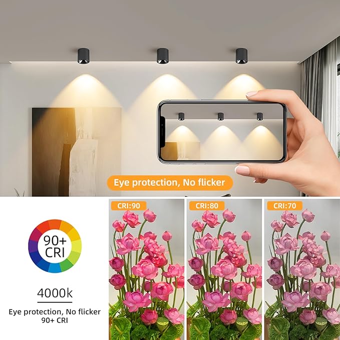JAYMP Modern LED Ceiling Spotlight 3000K Dimmable 24W Black Surface Mount Cylinder Down Light for Living Room Hallway Laundry Room