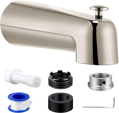 Dreyoo 7 Inch Tub Spout (Universal Fits 1/2" Copper Pipe, 1/2" IPS and 3/4" IPS), Bathroom Bathtub Faucet with Adapters and Hex Wrench(Brushed Nickel,With Diverter)