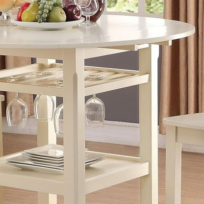 Round Drop Leaf Counter Height Table with Stemware Storage - Cream, 2 Shelves - for Kitchen Islands, Dining Rooms, Small Spaces(Only Include One Table)