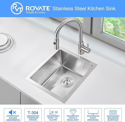 Bar Sink, ROVATE 13 x 15 inch Undermount Bar or Kitchen Sink, Handmade Single Bowl T-304 Stainless Steel Small Wet Bar Sinks