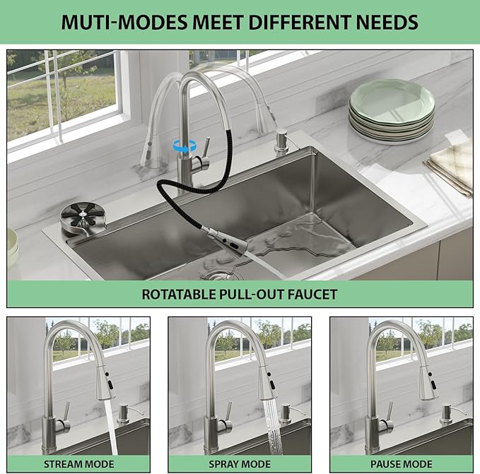 33 Drop In Kitchen Sink - Beslend 33x22 Kitchen Sink Drop In Workstation with Faucet, Stainless Steel Sinks and Soap Dispenser Topmount 16 Gauge Single Bowl Above Counter Dish Basin 9" Deep